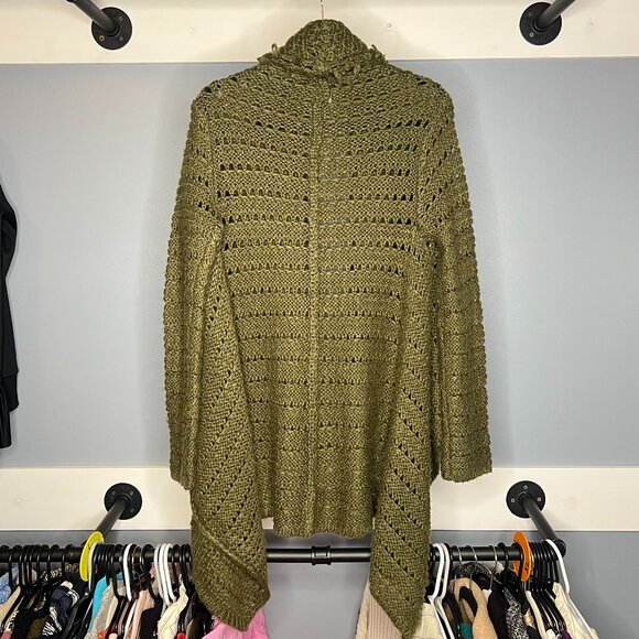 Venus Olive Green Waterfall Knit Cardigan Draped Longline Sweater Open Front M - Picture 2 of 5